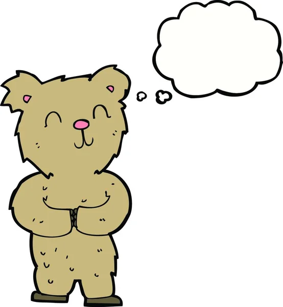 Desenho Animado Pequeno Urso Feliz Com Bolha Pensamento —  Vetores de Stock