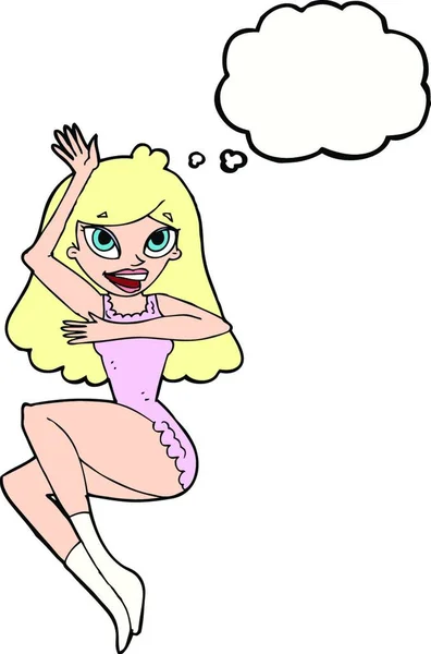 Cartoon Vrouw Lingerie Met Gedachte Bubble — Stockvector