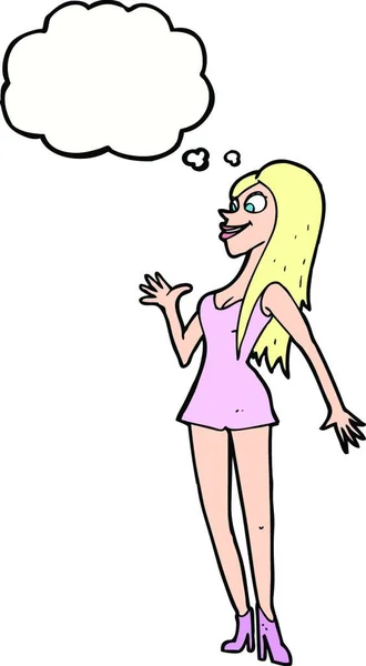 漫画と思ったのバブルとピンクのドレスの女性 — ストックベクタ