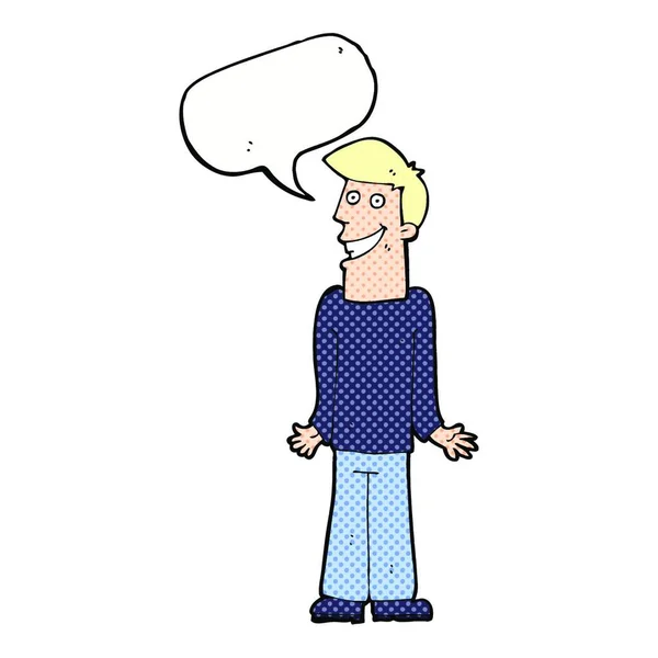 Καρτούν Άνθρωπος Shrugging Ώμους Φούσκα Ομιλία — Διανυσματικό Αρχείο