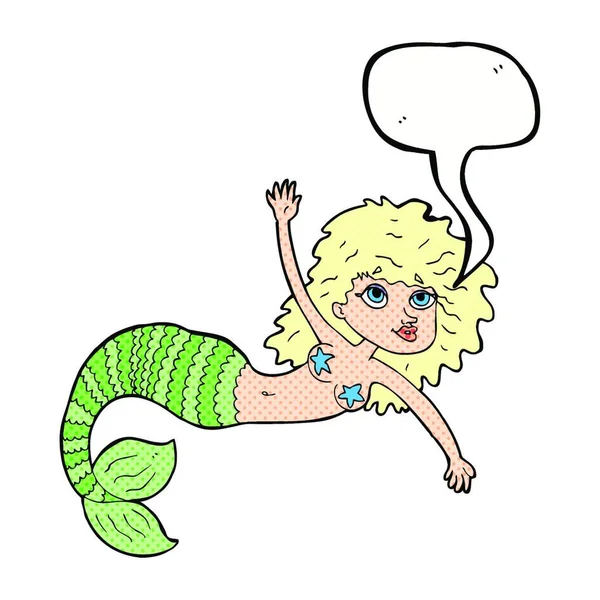 Karikatur Hübsche Meerjungfrau Mit Sprechblase — Stockvektor