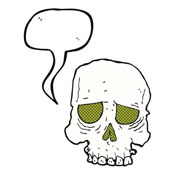 Dessin Animé Crâne Effrayant Avec Bulle Parole — Image vectorielle