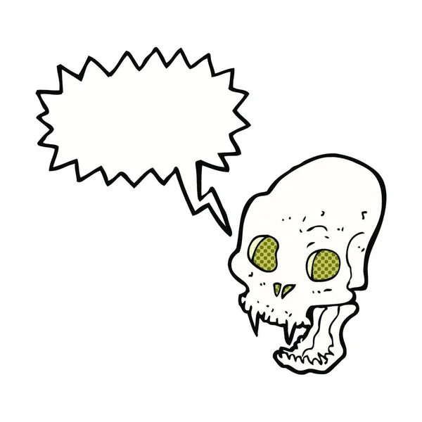 Crâne Vampire Effrayant Dessin Animé Avec Bulle Parole — Image vectorielle
