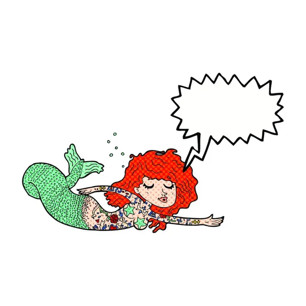 Cartoon Mermaid Tattoos Speech Bubble — Stock Vector