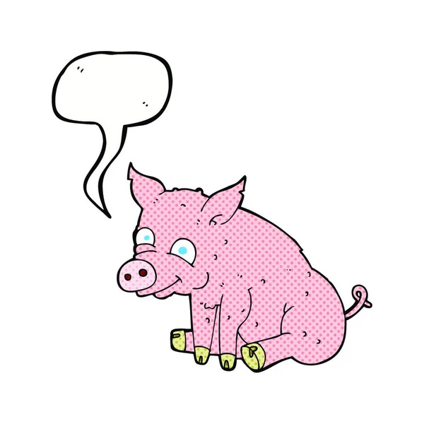 Dessin Animé Cochon Heureux Avec Bulle Parole — Image vectorielle
