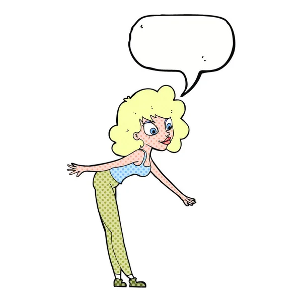 Cartoon Mulher Chegando Para Pegar Algo Com Bolha Fala —  Vetores de Stock
