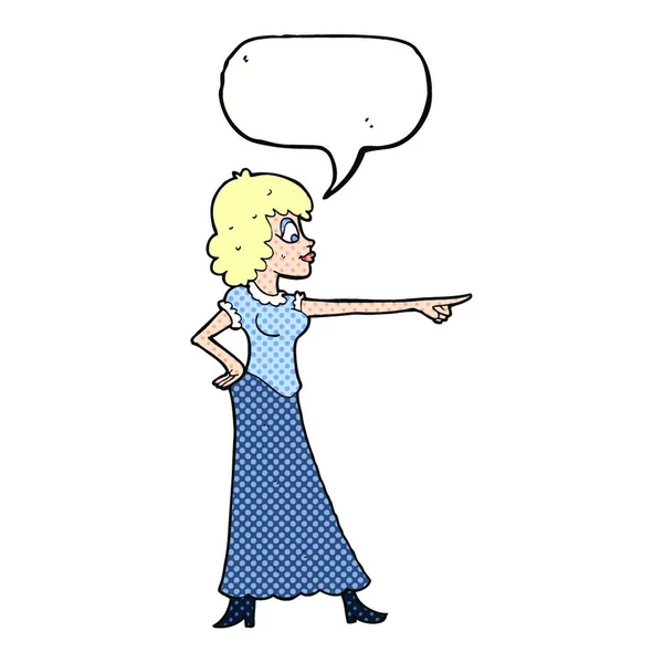 Kreslený Žena Ukazující Prst Balónem — Stockový vektor