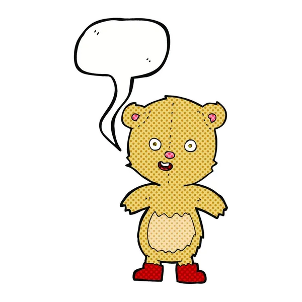 Cartoon Happy Teddy Bear Boots Speech Bubble — Stock Vector