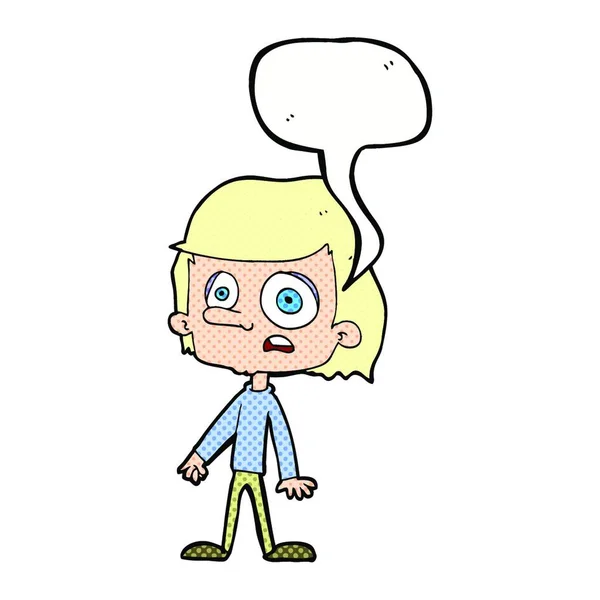 Karikatur Besorgter Junge Mit Sprechblase — Stockvektor