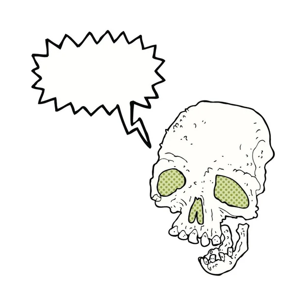 卡通片 古老而恐怖的头盖骨 带有言语泡沫 — 图库矢量图片