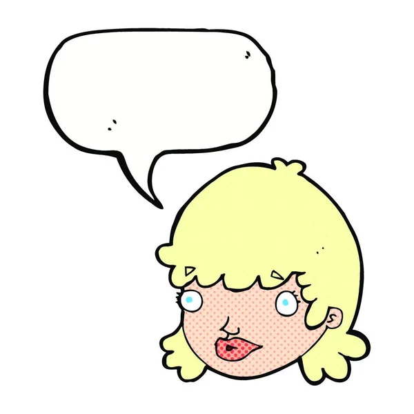 Cara Femenina Dibujos Animados Con Burbuja Del Habla — Vector de stock