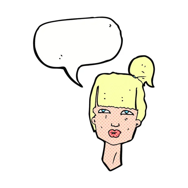 Cartoon Vrouwelijke Hoofd Met Spraakbel — Stockvector