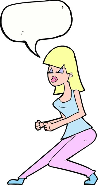 Cartoon Gek Dansen Meisje Met Spraak Zeepbel — Stockvector