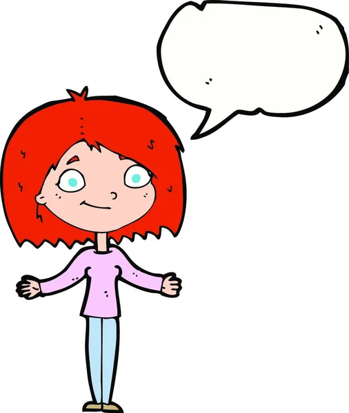 Cartoon Woman Shrugging Shoulders Speech Bubble — Stock Vector