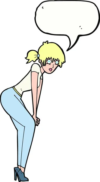 Cartoon Mulher Posando Com Bolha Fala — Vetor de Stock