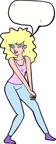 Cartoon Mulher Posando Com Bolha Fala — Vetor de Stock