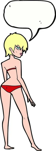 Cartoon Frau Bikini Mit Sprechblase — Stockvektor