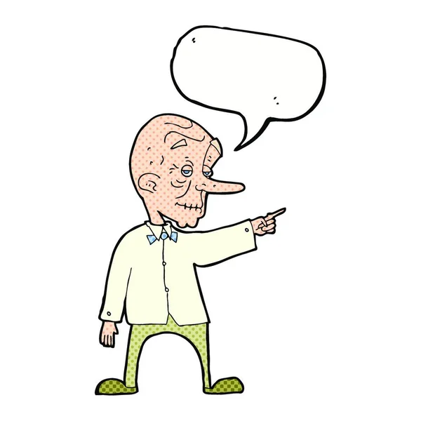 Kreslený Starý Muž Ukazuje Bublinou Řeči — Stockový vektor