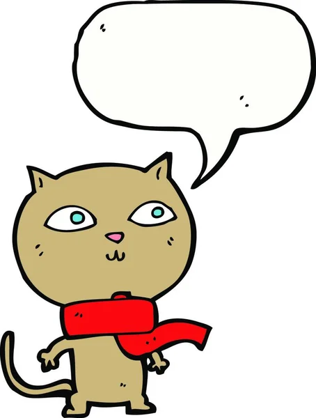 Cartoon Grappige Kat Dragen Sjaal Met Spraakbel — Stockvector