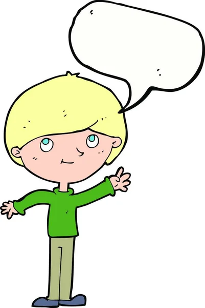 Karikatur Glücklicher Junge Mit Sprechblase — Stockvektor