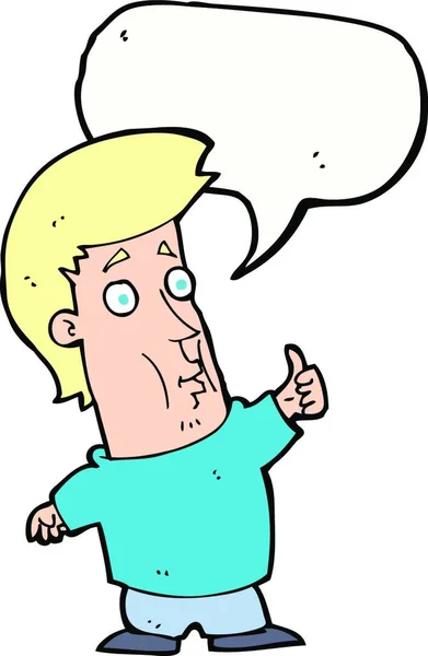 Cartoon Man Geven Duimen Omhoog Teken Met Spraakzeepbel — Stockvector
