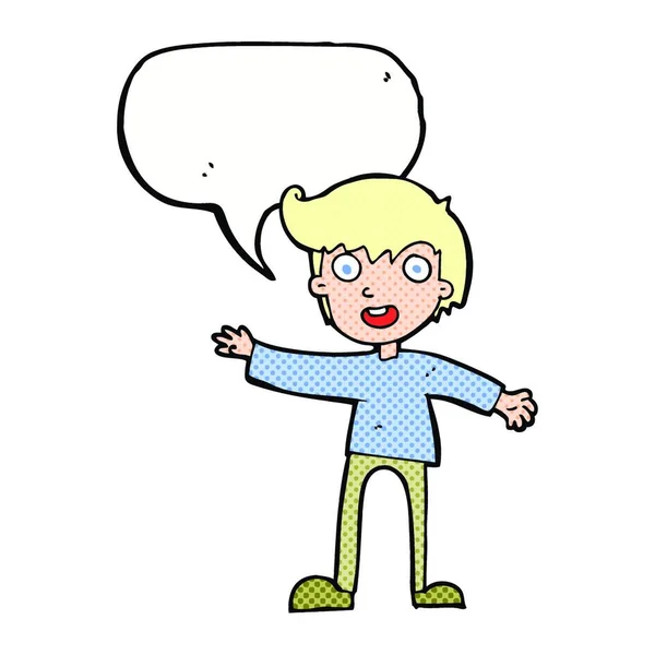 Cartoon Excited Boy Speech Bubble — Stock Vector