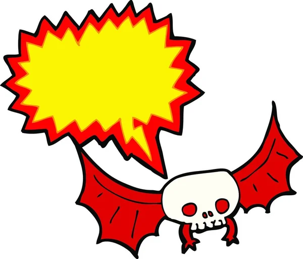 Desenho Animado Morcego Assustador Crânio Com Bolha Fala — Vetor de Stock