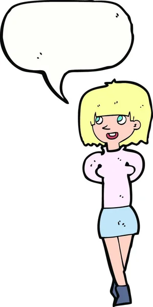 スピーチバブルを持つ漫画の幸せな女性 — ストックベクタ