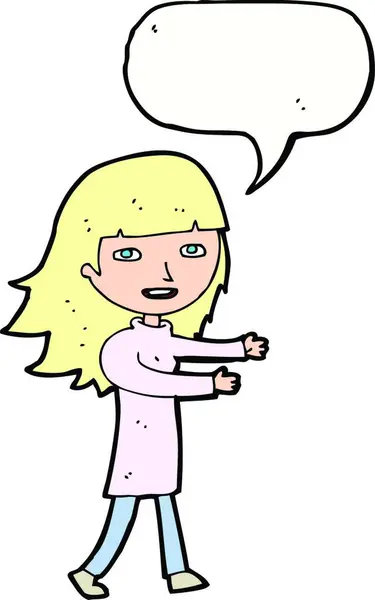 Cartoon Gelukkig Meisje Met Spraak Zeepbel — Stockvector