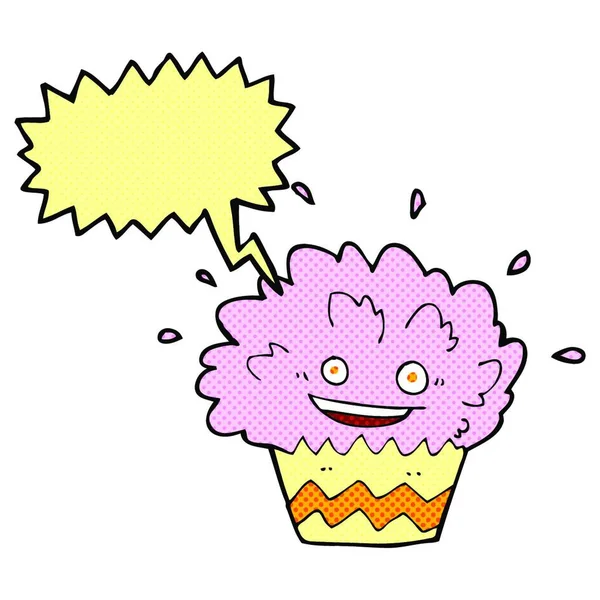 Cupcake Explosión Dibujos Animados Con Burbuja Habla — Archivo Imágenes Vectoriales