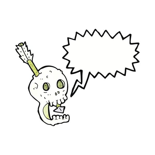 滑稽的卡通骷髅和带有言语泡沫的箭头 — 图库矢量图片