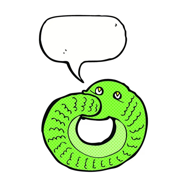 Cartone Animato Serpente Mangiare Propria Coda Con Bolla Discorso — Vettoriale Stock