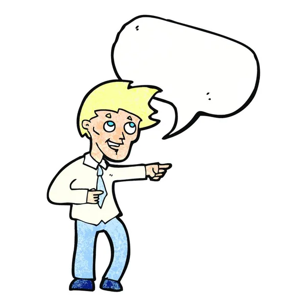 Caricatura Divertido Oficina Hombre Apuntando Con Habla Burbuja — Archivo Imágenes Vectoriales