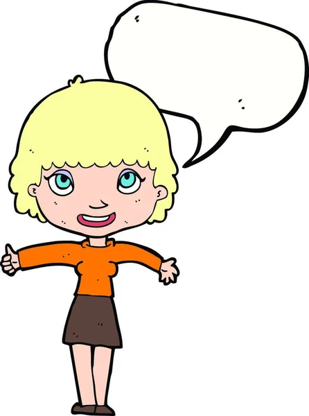 Karikatur Glückliches Mädchen Mit Sprechblase — Stockvektor