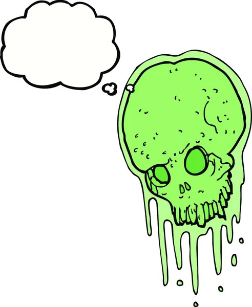 Cartoon Slimy Skull Thought Bubble — Stock Vector