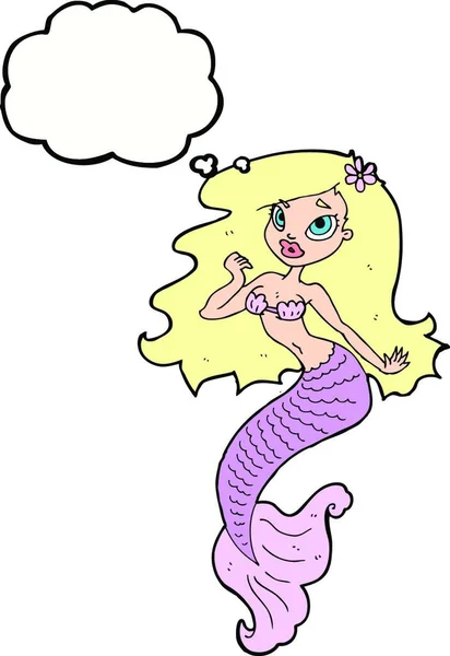 Karikatur Hübsche Meerjungfrau Mit Gedankenblase — Stockvektor