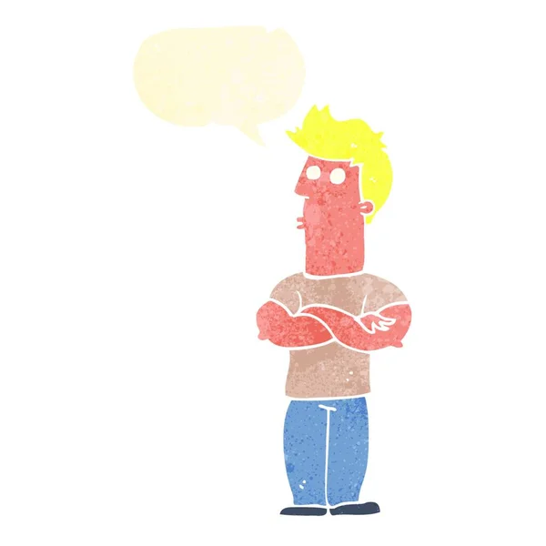 Cartoon Man Met Gevouwen Armen Met Spraakbel — Stockvector