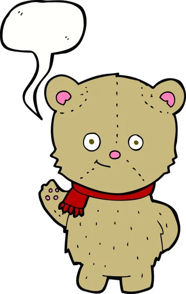 Karikatur Schwenkt Teddybär Mit Sprechblase — Stockvektor