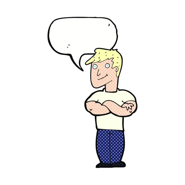 Cartoon Homem Muscular Com Bolha Fala —  Vetores de Stock