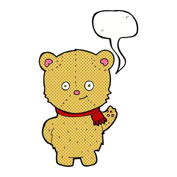 Мультяшний Махаючий Плюшевий Ведмідь Бульбашкою Мовлення — стоковий вектор