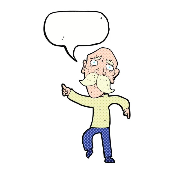 Cartoon Sad Old Man Pointing Speech Bubble — Stock Vector