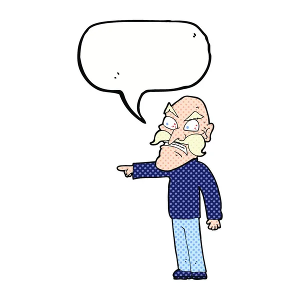 Hombre Viejo Furioso Dibujos Animados Con Burbuja Habla — Vector de stock