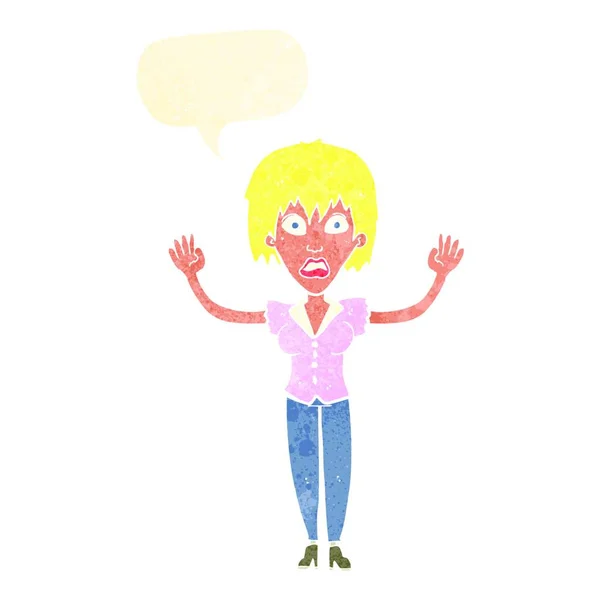 Mujer Dibujos Animados Estresándose Con Burbuja Del Habla — Vector de stock