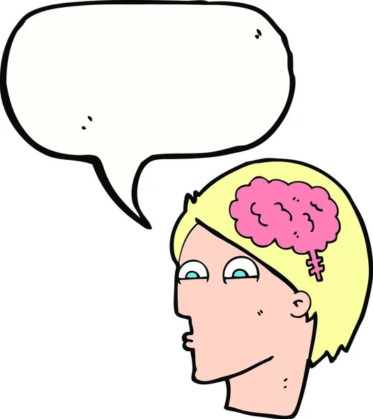 Kepala Kartun Dengan Simbol Otak Dengan Gelembung Ucapan - Stok Vektor