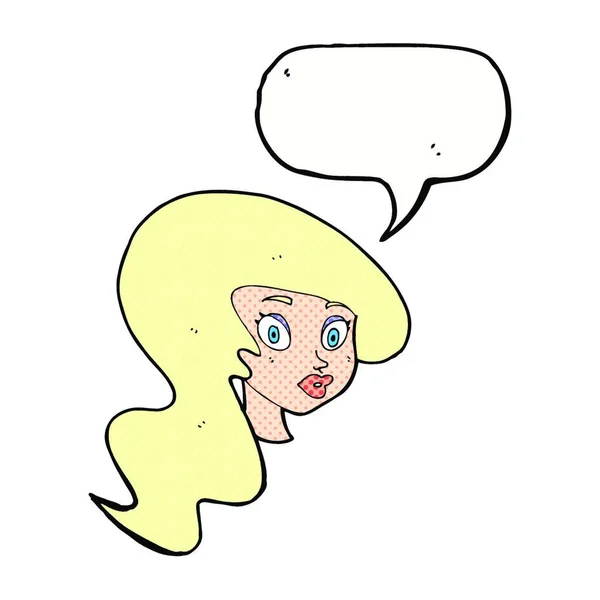 スピーチバブルを持つ漫画のかなり女性の顔 — ストックベクタ