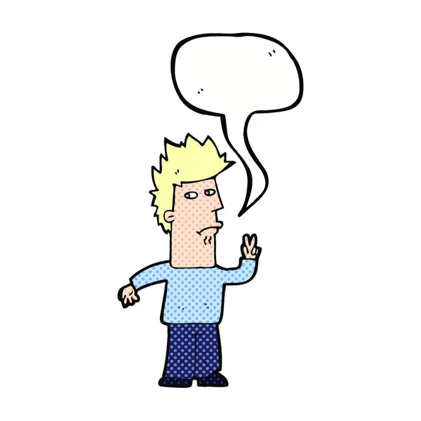 Hombre Dibujos Animados Dando Señal Paz Con Burbuja Habla — Vector de stock