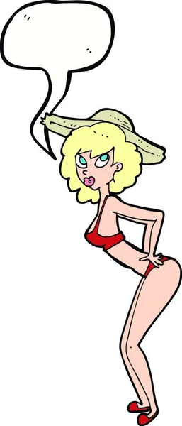 Dessin Animé Pin Beach Girl Avec Bulle Parole — Image vectorielle