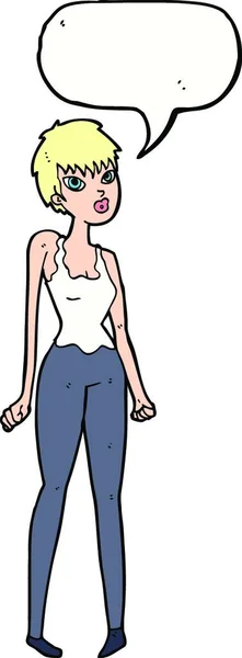 Dessin Animé Jolie Femme Avec Bulle Parole — Image vectorielle