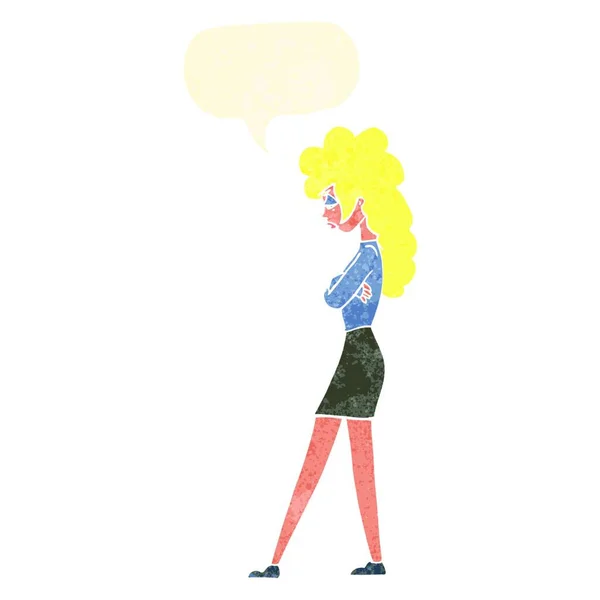 Dibujos Animados Mujer Molesta Con Burbuja Del Habla — Vector de stock
