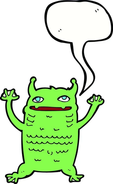 Cartoon Kleine Monster Met Spraakbel — Stockvector